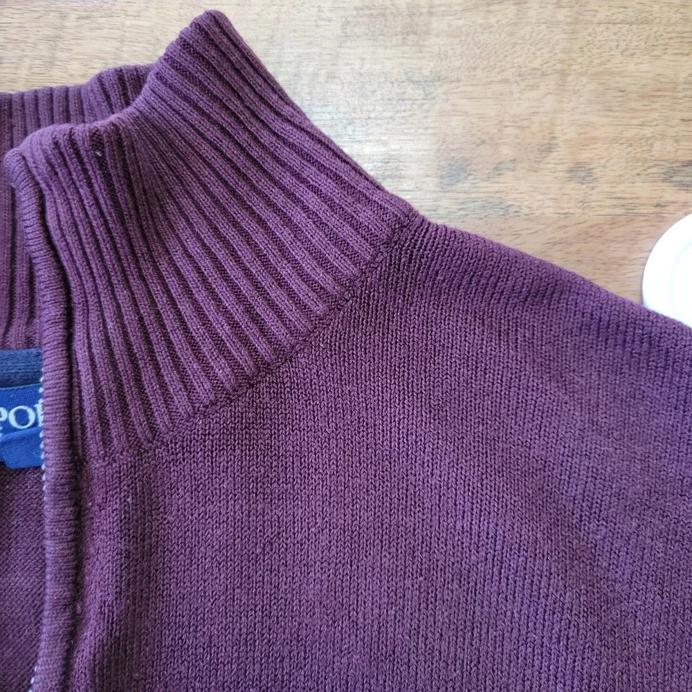 US Polo Assn. Mens Striped Quarter Zip Sweater Burgundy Navy Grey Acrylic Small - Picture 8 of 11